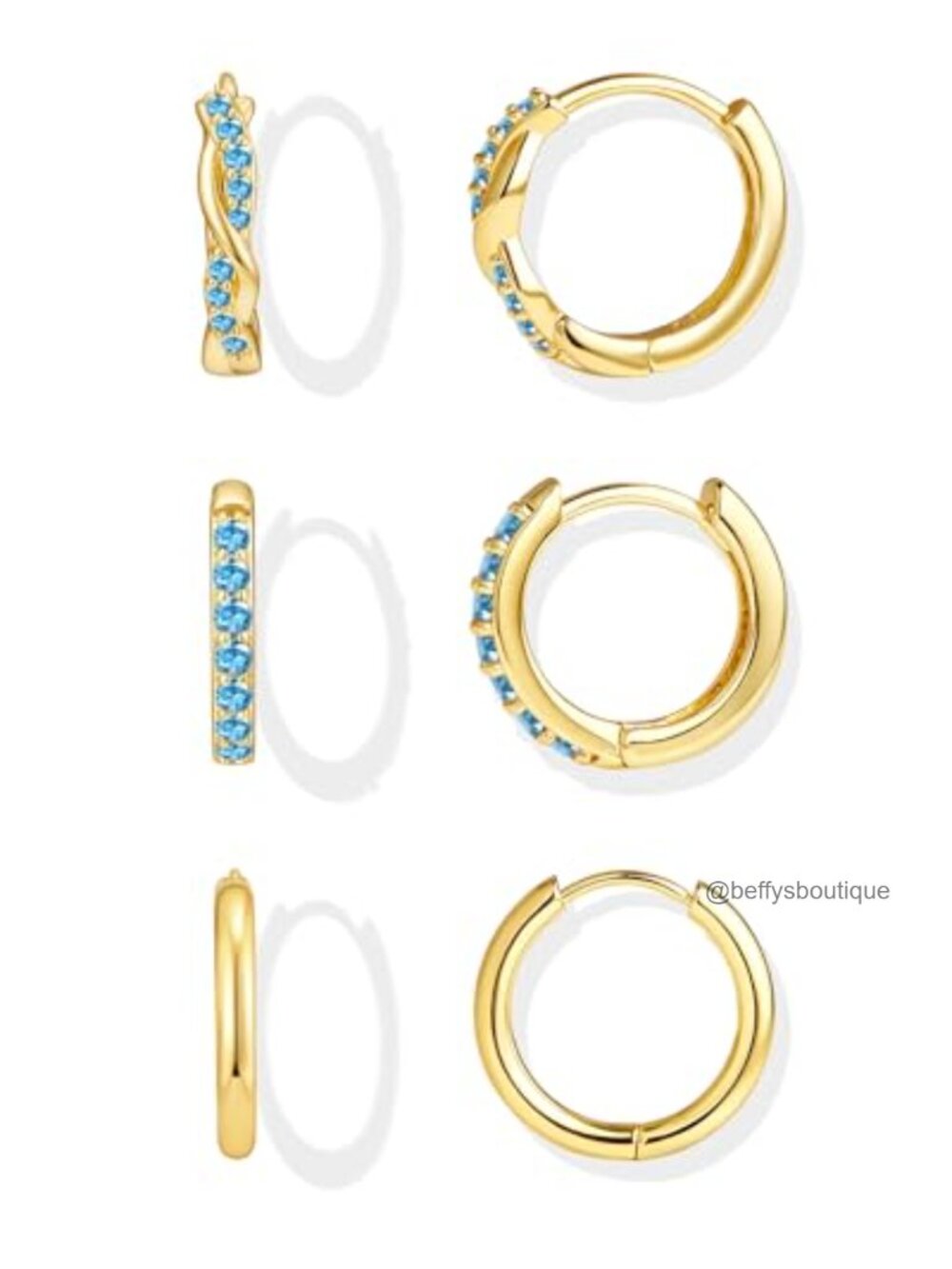 3 Pairs 18K Gold Plated Huggie Hoop Earrings with 925 Sterling Silver Posts